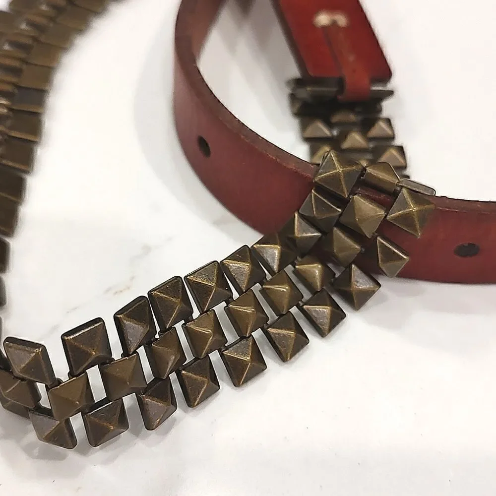 Fossil Brown Leather and Dark Brass Linked Metal Belt
